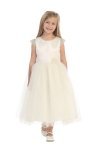 Ivory Satin Flower Girl Dress with Beaded Short Sleeves Ivory Satin Flower Girl Dress with Beaded Short Sleeves